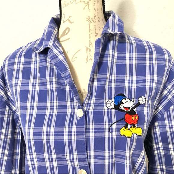 Walt Disney World Plaid Christmas Pajama Mickey Mouse Shirt S M blue white - Picture 5 of 13